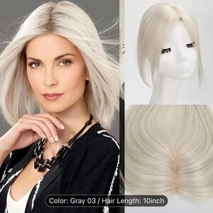 Sleek Gray Wig with Natural Roots and Silky Texture